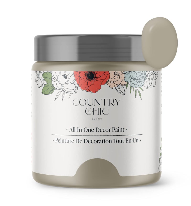 Country Chic Paint طلاء الطباشير الشامل بأسلوب ريفي للأثاث والخزائن وديكور المنزل، صديق للبيئة، لمسة نهائية غير لامعة، مع برايمر وطبقة علوية مدمجة للخشب والمعادن - سوارية (بيج توبي) - 4 أوقية (118 مل) - Image 1